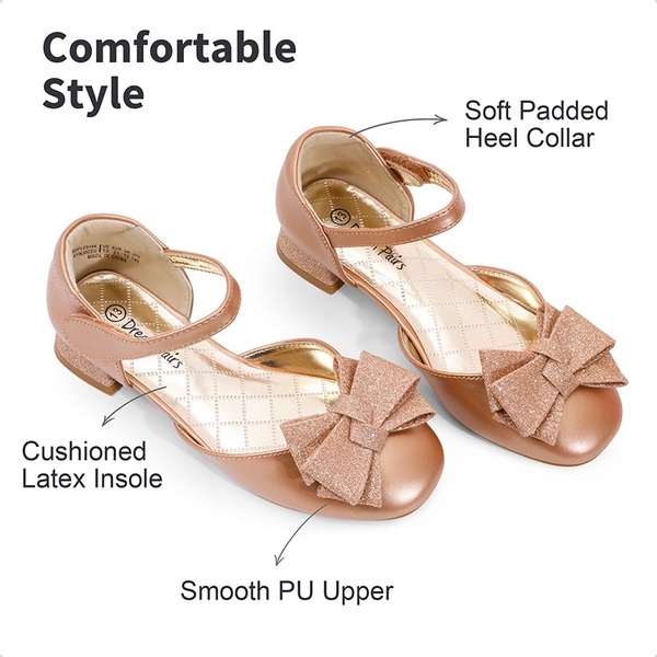 Low Heel Bow Ankle Strap Sandals - ROSE GOLD - 3